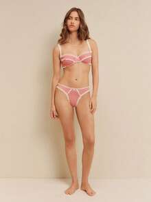 lacRébo Romantic Red Gingham Lingerie Set With Contrasting Lace Trim, Balconette Bra And Matching Thong - Red - View 5