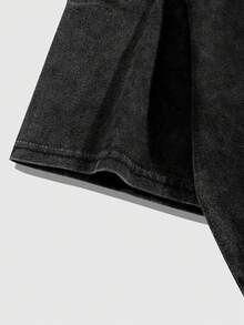 ROMWE MEN Goth 男士夏季休閒翅膀標語印花T恤 - 黑色 - 查看 5