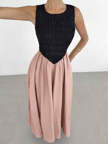Siren Gaze Vestido Maxi Elegante y Casual de Verano para Mujeres, Vestido Largo Fluido sin Mangas con Cuello Redondo y Top Fruncido, Atuendos para Vacaciones en la Playa y Graduación, Vestidos de Verano Bicolor para Mujeres, Vestidos de Verano para Mujeres, Vestidos Casuales para Mujeres, Ropa de Verano, Atuendos de Verano para Mujeres - Rosa - Ver 6