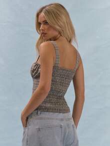MUSERA Sleeveless Square Neck Corset Top Plaid Pattern Ruched Bust Button Detail Summer Casual Preppy Cute Everyday Girly Y2K Soft School Light Blue - Multicolor - View 4
