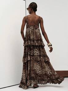 Aveloria Modichic European Style Brown Zebra Print Spaghetti Strap Dress Women Summer 2026 New Asymmetrical Ruffle Tiered For Vacation Night Out Sexy - Multicolor - View 5
