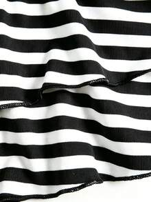 SHEIN Unity Women's Summer Sexy Mini Striped Fashion Versatile Casual Skirt, Suitable For College Style, Vacation - Black and White - View 7