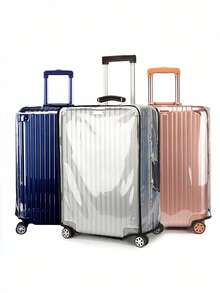 Trolley Luggage Cover Transparent PVC Protector Sleeve With Retractable Handle Stretchable Design, Heavy-Duty Scratch-Proof Abrasion Resistant Travel Suitcase Wrap, Dust-Proof Impact Cushioning Cover For Most Standard Carry-On Checked Bags - Transparent-upgraded Thickened - View 3