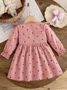 SHEIN 1件女嬰洋裝 春/秋休閒洋裝 森系刺繡洋裝 嬰兒幼兒洋裝 - 粉色 - 查看 2