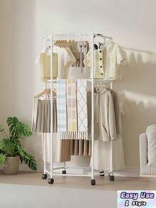1PC Hexagonal Rotating Metal Clothes Rack Sturdy Heavy Duty Space Saving Multi Bar Wheeled Freestanding Portable Wardrobe Display Shelf Bedroom Dorm Balcony Laundry Storage Organizer Practical Home Furnishing Trending Clothing Storage Decor Accessory - Multicolor - View 14
