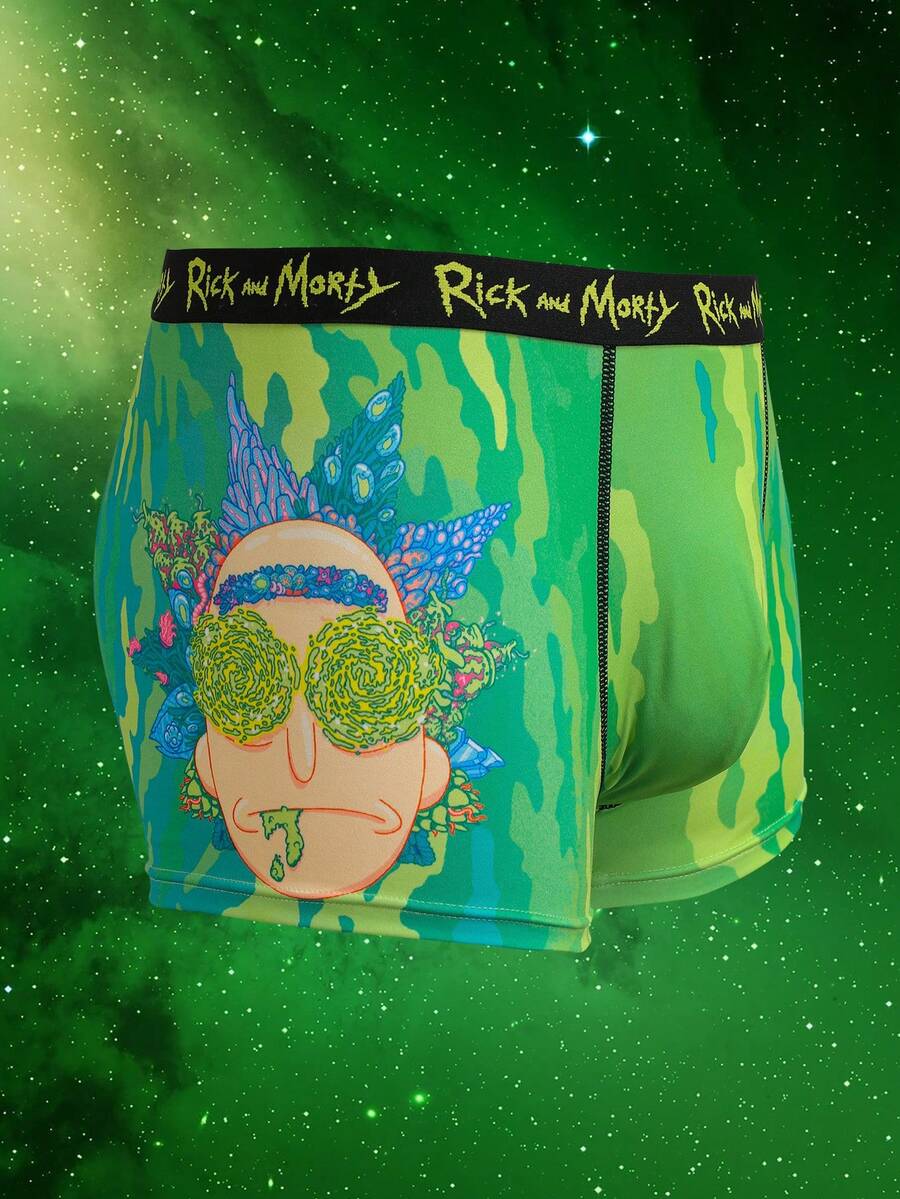 Rick and Morty X SHEIN Calzoncillos bóxer con estampado de dibujos animados para uso diario para hombres - Verde - Ver 1