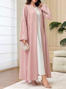 Al Najma 女款日常穿著蕾絲拼接紋理長袍 - 珊瑚粉 - 查看 4