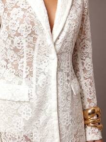 Silquee Elegant Solid Color Lace Blazer - White - View 8