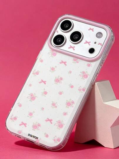 ShellaStory Elegant Romantic Pink Small Floral Bow Pattern Phone Case Compatible With IPhone 17 Pro Max 17 Pro 17 16 Pro Max 16 Pro 16 15 Pro Max 15 Pro 15 14 Pro Max 14 Pro 14 13 Pro Max 13 Pro 13 Fashion Flower Protective Cover