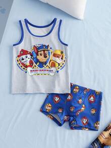 SHEIN | PAW Patrol Young Boy Cartoon Pattern Tank Top And Shorts Set - Navy Blue - View 3