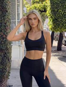 Fluxe Women's Solid Color Wide Strap Minimalist Casual Sports Bra Cross Design Gym High Support - Black - View 3