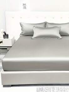 Cirelle 1 buah Sprei Fitted Warna Polos dari Sutra Es, Pelindung Kasur Satin dengan Karet Elastis di Seluruh Sisi, Penutup Kasur Lembut dan Bernapas - Abu-abu muda - View 9