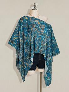 SHEIN ICON 女款 Y2K 復古佩斯利印花大尺碼罩衫上衣 - 藍色 - 查看 4