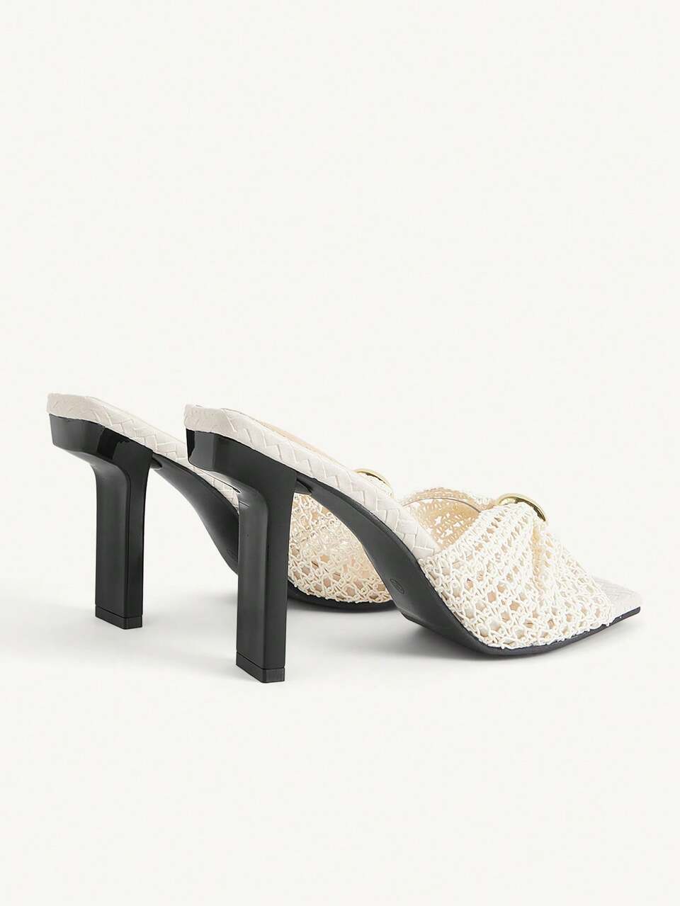 CUCCOO CHICEST Women's High-Heeled Sandals Summer Light Luxury French Woven Bow Mules Thick-Heeled Socialite Style Commuter Temperament Sexy Mesh Outer Dra