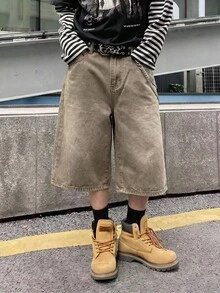 STEELVANCE 男士時尚直筒寬鬆夏季休閒牛仔短褲 - 橄欖綠 - 查看 3
