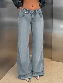 EURMUSE RueChic Low Waist Wide Leg Special Wash Jeans - Light Wash - View 6