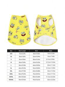 SpongeBob SquarePants | SHEIN 1 Buah Rompi Hewan Peliharaan Bermotif Kartun, Pakaian Kucing, Pakaian Anjing, Ukuran XXS-XXXXL, Ekstra Kecil, Ekstra Besar, Ekspresi, S Wajah Miley, S Pong - Kuning - View 5