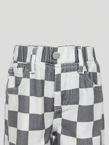 女童牛仔褲 開學季秋冬新品 可愛休閒 粉色格紋 寬鬆寬腿 柔軟日常穿著 幼兒校園通勤牛仔褲 - 灰色 - 查看 8
