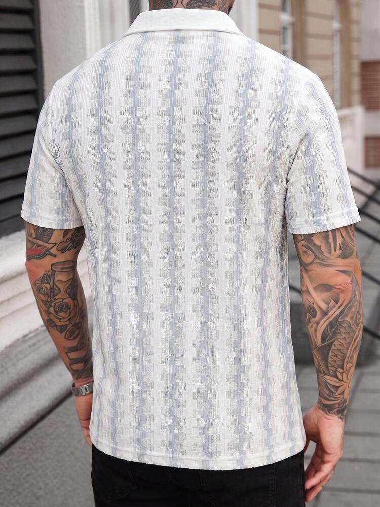 Manfinity Homme Men's Colorblock Turn-Down Collar Short Sleeve Polo Shirt, Vintage Geometric Jacquard Casual Top - Multicolor - View 2