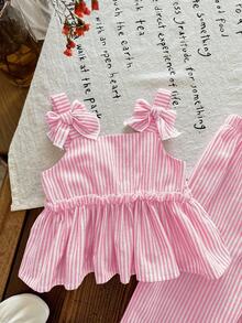 Emery Rose Kids Emery Rose Kids 女童編織素色細肩帶上衣與長褲兩件套 - 粉色 - 查看 5