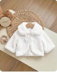 SHEIN Newborn Baby Girl White Fluffy Versatile Autumn Winter Jacket - Beige - View 5