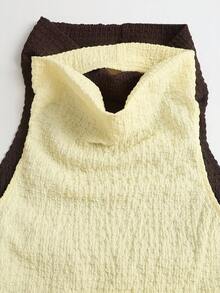 Sweetra Women's New Fashion Versatile Halter Neck Backless Knit Elastic Textured Sleeveless Tank Top With Asymmetrical Hem, Multi-Color Light Yellow And Coffee Set - Multicolor - View 6