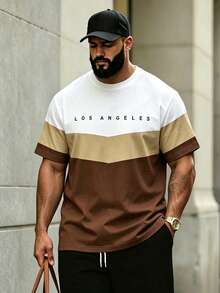 Manfinity Homme Camiseta casual de bloques de color y patchwork para hombre talla grande - Multicolor - Ver 3