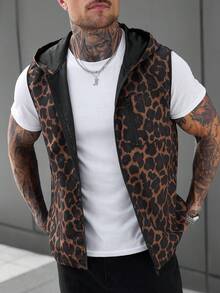 Manfinity CasualCool Rompi Kasual Berkerudung Pria Motif Leopard dengan Resleting di Bagian Depan - MultiWarna - View 3