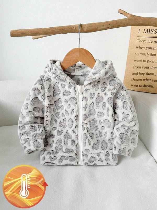 SHEIN Vintaside Kids جاكيت كاجوال بلون موحد مبطن حراري بغطاء رأس وسحاب للبنات الصغيرات، مناسب للخريف/الشتاء