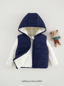 Cozy Pixies Newborn Baby Boy Cartoon Bear Pattern Hooded Fleece Sleeveless Open Front Autumn Winter Jacket - Royal Blue - View 1