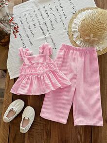 Emery Rose Kids Emery Rose Kids 女童編織素色細肩帶上衣與長褲兩件套 - 粉色 - 查看 8