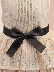Glamorique Kids Vestido de fiesta con lentejuelas color champán para niña joven, vestido de noche brillante, atuendo para fiesta de cumpleaños, otoño - Champán - Ver 7