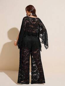 Viva Relle Plus Size Long Lace Shawl Elegant 2 Pieces Set Fall - Black - View 6