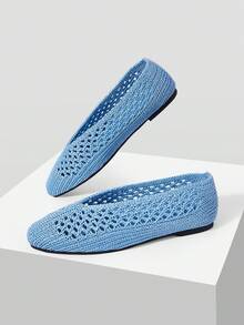 MOTF WOMEN LIGHT BLUE HOLLOW OUT SQUARE TOE FLATS SPRING SHOES - Baby Blue - View 8