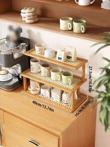 1PC 3 Tier Bamboo Kitchen Organizer Rack Multifunctional Cup Mug Utensil Bottle Holder Shelf Countertop Storage Stand Drip Tray Breathable Moisture Proof 2 Styles For Dining Room Coffee Bar Desk Living Room Storage Shelf - Multicolor - View 9