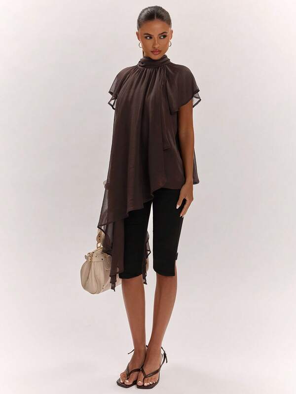 SHEIN BAE Women's Asymmetrical Hem Batwing Sleeve Casual Top