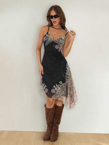 SHEIN ICON Vestido camisola para mujer Y2K con estampado floral y bajo asimétrico para invitada de boda y vacaciones - Multicolor - Ver 7