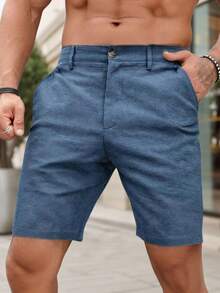 Manfinity Homme Pantalones cortos casuales versátiles de unicolor con bolsillo y botones para uso diario y viajes para hombres - Azul - Ver 5