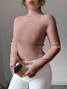 SHEIN Y2K Elegant Outdoor Knit Pullover Sweater For Travel, Commute, Holiday And Daily Wear - Khaki - View 1