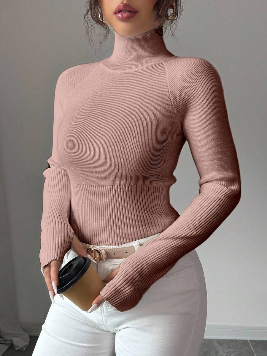 SHEIN Y2K Elegant Outdoor Knit Pullover Sweater For Travel, Commute, Holiday And Daily Wear - Khaki - View 1