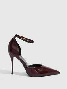 CUCCOO SZL Women's Stiletto Heels With A Closed Back And Glossy Finish, Simple And Stylish For Commuting. - Coffee Brown - View 2