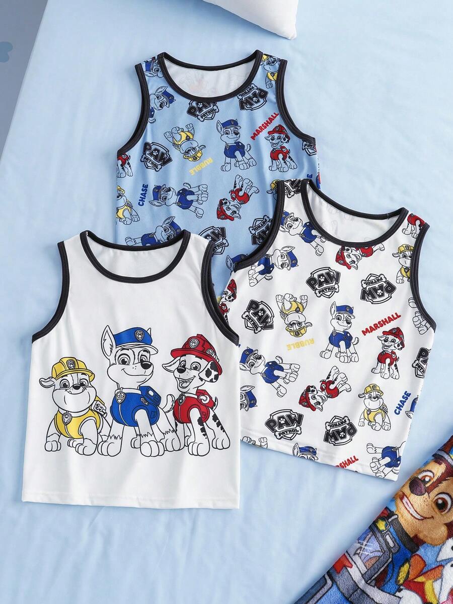 SHEIN | PAW Patrol Young Boy Cartoon Print Round Neck Contrast Trim Casual Comfortable Daily Tank Top - Blue and White - View 1