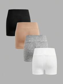 SHEIN Girlism Tween Girl 4件組休閒春夏針織純色高腰運動瑜珈短褲套裝 - 彩色 - 查看 2