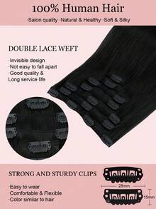 7 PIEZAS Extensiones de cabello con clip recto 100% cabello humano real de 14-24 pulgadas 115G Doble trama Extensiones de cabello con clip invisibles Cabello humano Remy natural para uso diario de mujeres y niñas - S1 - Ver 4