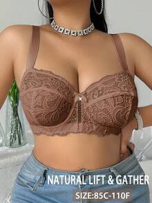 Divavoom Plus Size Lace Underwire Bra, 1pc - Coffee Brown - View 5