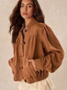 Easelle Vintage Bohemian Ruched Loose Fit Women's Jacket - Brown - View 7