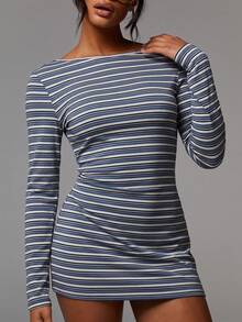 Athîral Women's Striped Casual Daily Mini Dress - Blue - View 4