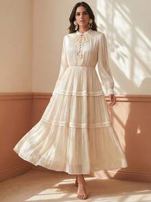 Anewsta Spring/Summer Elegant Festival Casual Vacation Holiday Dress For Women - Beige - View 3