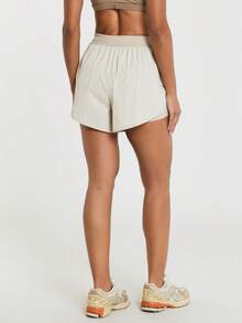11SKNDS High Waist Running Shorts With Built-In Liner, Split Hem, Ideal For Summer Workouts And Outdoor Activities, Training & Hy-Rox - Beige - View 5
