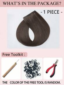 9AM HAIR 蝴蝶结发片，真人发，无胶 OVO PU 孔，手工编织，隐形 DIY 双层发片，直发，1 片装，16 英寸 - S2C - 查看 3